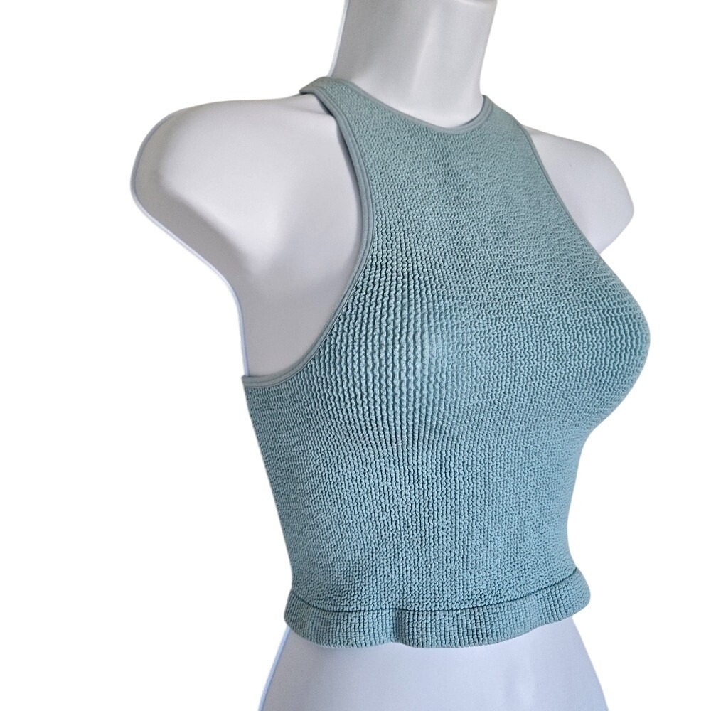 ZARA Blue Textured Knit Racerback Tank Top Size M-L‎ Minimalist Y2K Chic Summer - Picture 3 of 7